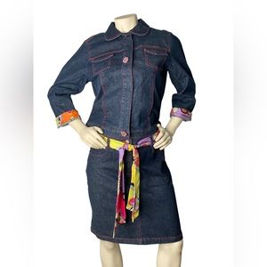 CAMBRIDGE DRY GOODS CO. Denim Blue Jean Jacket w/Pink Stitching/Colorful Cuffs